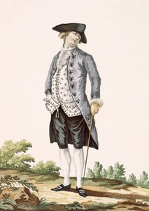 Voysardによって刻まれた灰色のウォーキングスーツの紳士、「Galeries des Modes et Costumes Francais」c.1778-87からのプレートno.162 作： Pierre Thomas Le Clerc